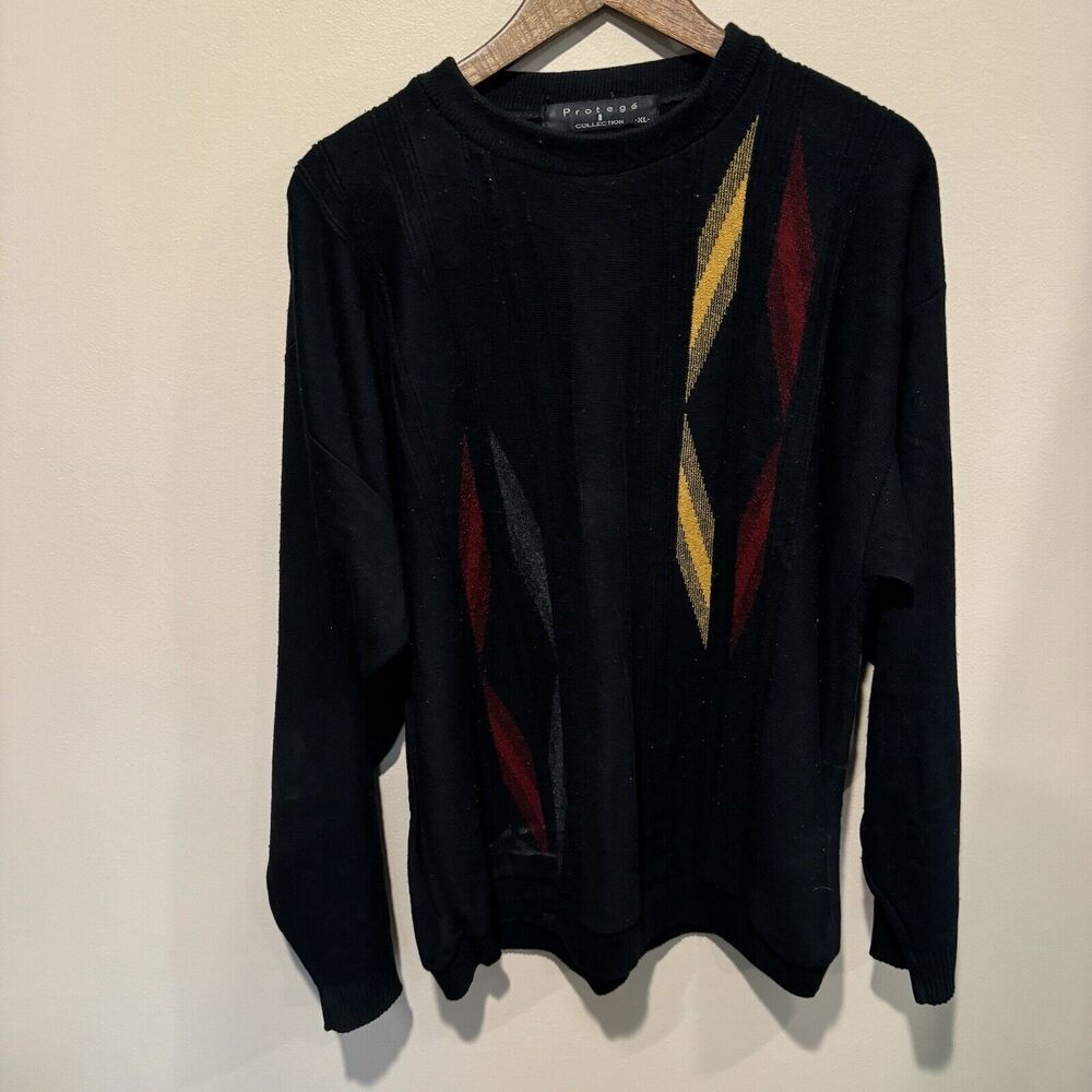 VTG Protege Collection Sweater Men’s XL Black Red Yellow Coogi Style Pullover